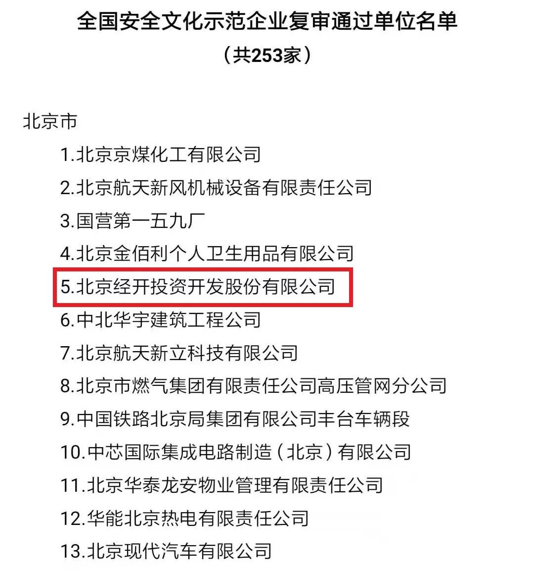 北京经开 连续七年荣膺“全国安全文化建设示范企业”的典范之路